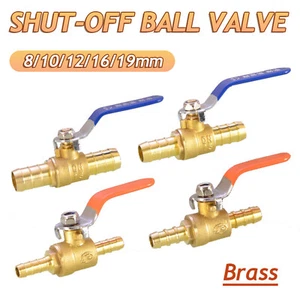 8/10/12/16/19mm Hose Barb Inline Brass Water/Air Fuel Line Shut-off Ball Valve - Picture 1 of 12