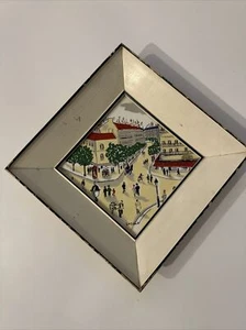 Mid-20th Century Vintage Italian Tile Painting Signed Laszlo Framed 9”x9” Glass - Picture 1 of 9