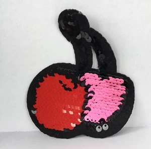 LARGE REVERSIBLE SEQUINS CHERRY EMBROIDERED APPLIQUÉ PATCH SEW OR IRON ON #81 - Picture 1 of 3