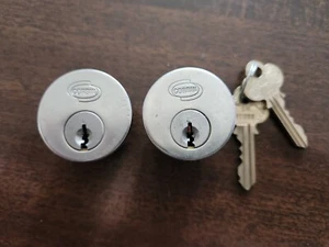 Corbin Paar 1" Einsteckzylinder gleichschließend mit 2 Schlüsseln - silbernes Gesicht - Bild 1 von 4