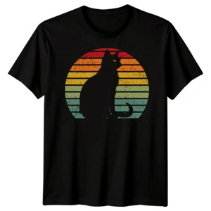 Retro Cat Vintage Stripes Mens T-Shirt Feline Lover Tee - Picture 1 of 34