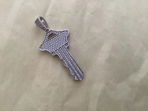 STERLING SILVER AND CRYSTALS KEY PENDANT LARGE - Picture 1 of 2