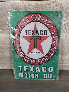 CLEAR TEXACO MOTOR OIL 11 3/4" PORCELAIN METAL GASOLINE SIGN VINTAGE 1948 CLEAN 