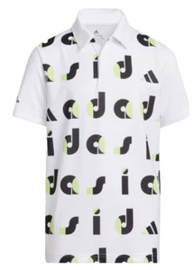 adidas Golf Polo Youth Big Boys XL Short Sleeve White Pulse Lime Printed HC0251 - Picture 1 of 6