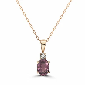 Birthstone 14K Rose Gold Purple Spinel Nude Diamond 0.55 ct 18" Pendant Necklace - Picture 1 of 5