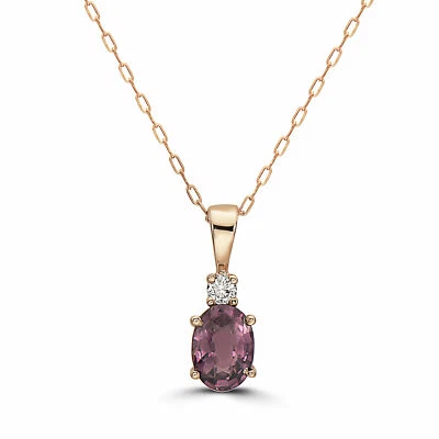 Collar Colgante Piedra Natal Oro Rosa 14K Espinela Púrpura Diamante Desnudo 0.55 ct 18" Foto 1 de 4