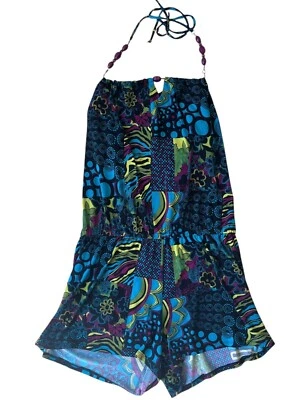 Bisou Bisou Y2K Mameluco Pantalones Cortos Mujer Grande Azul Abstracto Cuentas Artístico Festival Foto 1 de 4