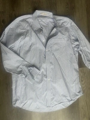 NORDSTROM Men's Shop Dress Shirt 17 X 34 Blue And White Striped - Image 1 of 2