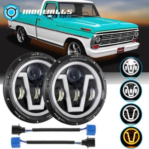 Par de faros LED redondos de 7"" HiLo haz ámbar blanco anillo DRL para Ford F100 69-79 - Imagen 1 de 12