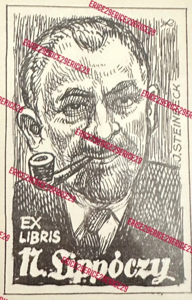 John Steinbeck Bookplate Ex. Libris N. Lippóczy RARE John Steinbeck Book Plate Foto 1 de 2