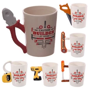Caution Builder Work Builder Decal Cup Ceramic Novelty Tool Shape Handle Mugs - Picture 1 of 17