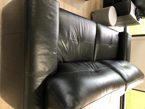 Two La-Z-Boy black leather sofa set, each seats 2.5 in very good condition - Picture 1 of 10