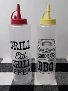 Clear BBQ Squeeze Bottle Condiment Dispensers 14oz Ketchup & Mustard (2) - Picture 1 of 6