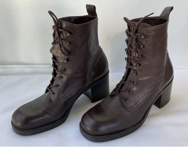 Botas Nine West De Colección para Mujer Talla 8 1/2 Marrón Cuero Suave Con Cordones Tacón al Tobillo Foto 1 de 4