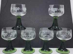6 Schott-Zwiesel RUWER GRÜN Weingläser Bienenstockstil Stiel geätzt Trauben & Box - Bild 1 von 8