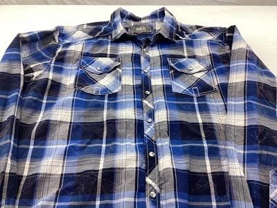 Camisa BKE Hebilla Para Hombres X-Grande Azul Madrás A Cuadros Ajuste Atlético Manga Larga Foto 1 de 4