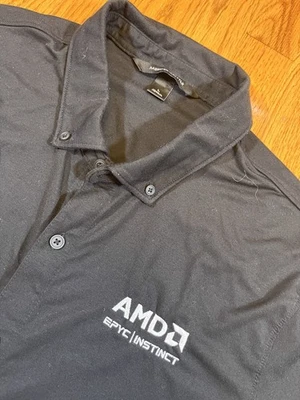 AMD Logo Mens Dress Shirt Advanced Micro Devices Black Large Button Front CPU LG - Image 1 of 4