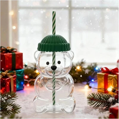 2025 Bearista Bear Beanie Glass Tumbler 20oz Cold Coffee Cup Green Straw - image 1 of 4