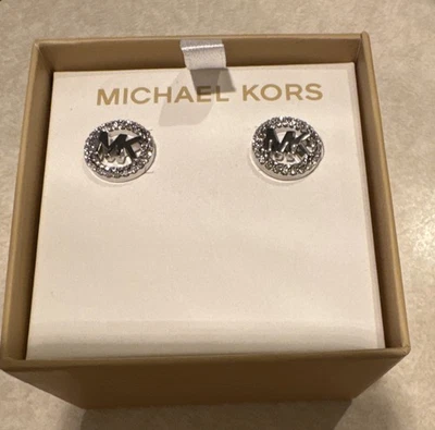 Michael Kors MK Logo Silver Stud Crystal Earrings  - Image 1 of 4