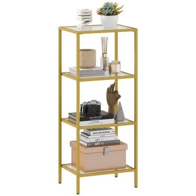 HOMCOM 4-Tier Shelving Unit Modern Glass Shelf Bookshelf for Home Gold Tone - image 1 of 4