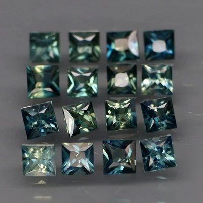 Corte Princesa 2.6-2.8mm.Solo Calefacción Azul Verde Zafiro Australia 16 Piezas/2.22CT. Foto 1 de 4