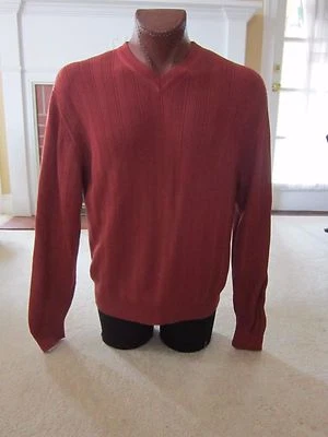 TALBOTS Men's XL V-Neck Sweater Rust Burnt Orange 100% Mercerized Pima Cotton - Image 1 of 4