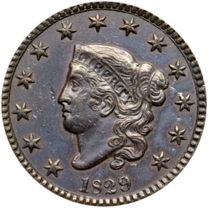 1829 N-1 R-3 ANACS AU 50 Lg Letters Matron or Coronet Head Large Cent Coin 1c - Picture 1 of 4