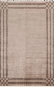 Vegetable Dye Nepalese Bordered Contemporary Oriental Area Rug hand-knotted 6x9  - Picture 1 of 12