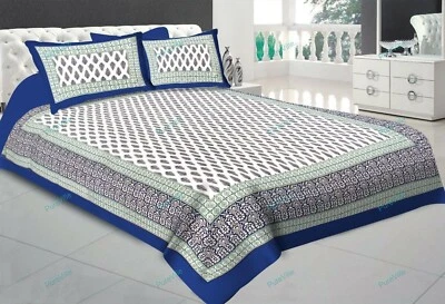White Flroal Multi Printed Double BedSheet Sanganeri With 2Pillow Cover 90x108 K - Image 1 of 4