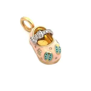 Aaron Basha Diamond Gold Shoe Charm 18k Yellow Enamel Lady Bug Bow Motifs - Picture 1 of 6