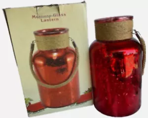 Cracker Barrel Exclusive Mercury Glass Lantern Red w/rope & 20 LED Lights Excel - Picture 1 of 9