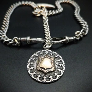 Antique Old Sterling Silver 925 Pocket Watch Double Chain Albert T Early 20th C - Picture 1 of 6