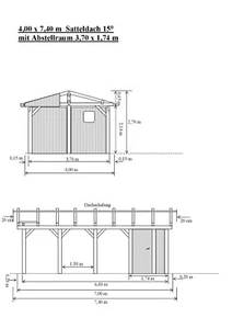 Carport 4,00 x 7,40 m Satteldach 15° Leimholz Si mit Abstellraum Tür Fenster - Bild 1 von 19