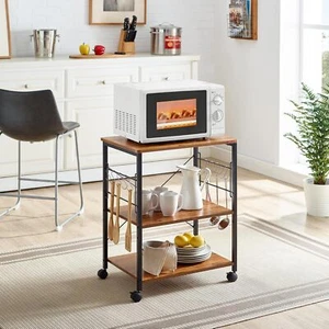 Kitchen Stand Coffee Cart 3-Tier Rolling Utility Microwave Oven Rack Small Space - Picture 1 of 8