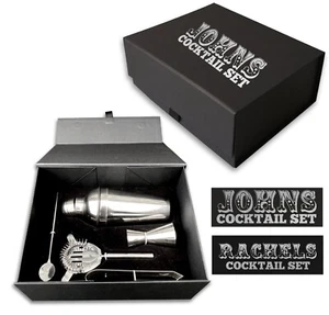 Kit de cóctel personalizado, juego de barra regalo, minibar caja negra plata nombre vajilla de bar - Imagen 1 de 2