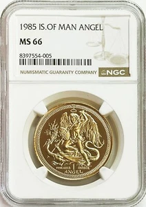 1985 GOLD ISLE OF MAN 1 OZ ARCH ANGEL MICHAEL DRAGON SLAYER NGC MINT STATE 66 - Picture 1 of 2