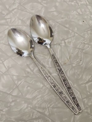 Cucharas sopera Rogers inoxidables La Spana 7" floral MCM cubiertos Stanley Roberts (2) Foto 1 de 4