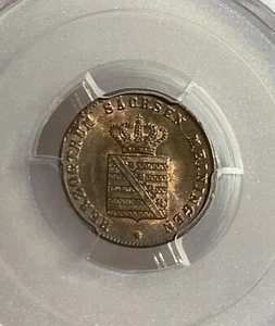 1854 GERMANY 1/4 KREUZER COPPER COIN PCGS MS65RB SAXE-MEININGEN - Picture 1 of 3