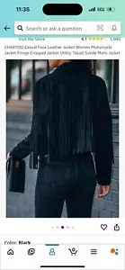 Faux Leather Jacket Women Motorcycle Jacket Fringe Cropped Jacket Utility Tassel - Picture 1 of 2