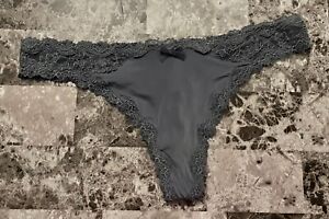 NWT VICTORIA'S SECRET DREAM ANGELS LARGE GRAY SMOOTH LACE RARE THONG PANTIES