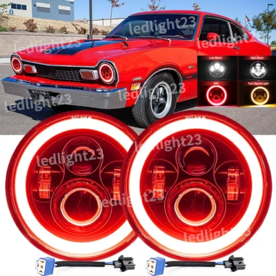 Faros LED redondos rojos DRL haz alto/bajo 2 piezas Fit Ford Maverick 1970-1977 7 pulgadas Foto 1 de 4