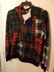 New Mens Medium Polo Ralph Lauren Full Zip Tartan Plaid Fleece Hoodie - Picture 1 of 3