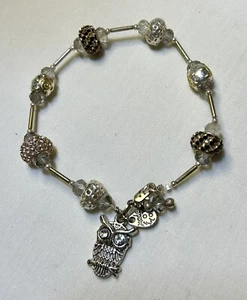 Europäisches Murano Handarbeit Armband - Eule Charm mit Sterling Silber Perlen. - Bild 1 von 2