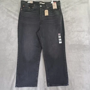 Levi's Ribcage Straight Ankle Jeans High Rise Washed Black Wash Button Fly 18W - Picture 1 of 11