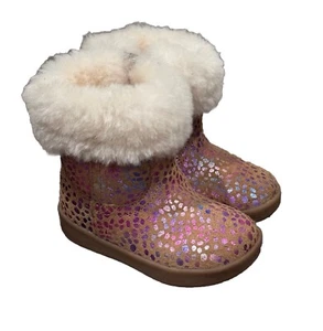 Ugg Jorie Spots Metallic Rainbow Shimmering Lined Sheepskin Boot Baby SZ 4/5 EUC - Picture 1 of 14