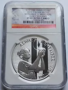 2011-P 9/11 10th Anniversary Proof Silver Medal - NGC PF69UCAM Early Releases - Picture 1 of 4