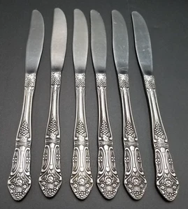 6-Orleans ORL 37 Stainless Steel Dinner Knives Grapes Floral 8 5/8" Modern Solid - Picture 1 of 6