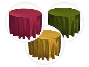 Paquetes de 8 mantel redondo satinado 132" pulgadas mesa de boda 25 colores 6' pies venta en ee. uu. - Imagen 1 de 24