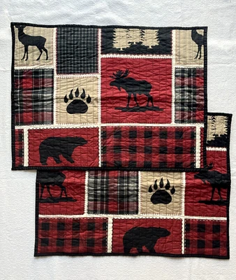 2 nuevas fundas de almohada de cabina rústicas rojas a cuadros alce oso alce blanco río BassProShop Foto 1 de 4