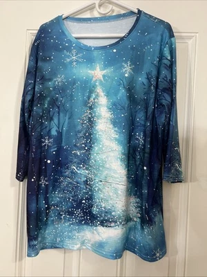 Women's Christmas Top Size XL Graphic Print 3/4 Long Sleeve - Image 1 of 4